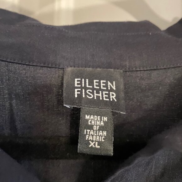 Eileen Fisher Black Linen-Blend Button-Down Shirt, Size XL - Picture 2 of 8